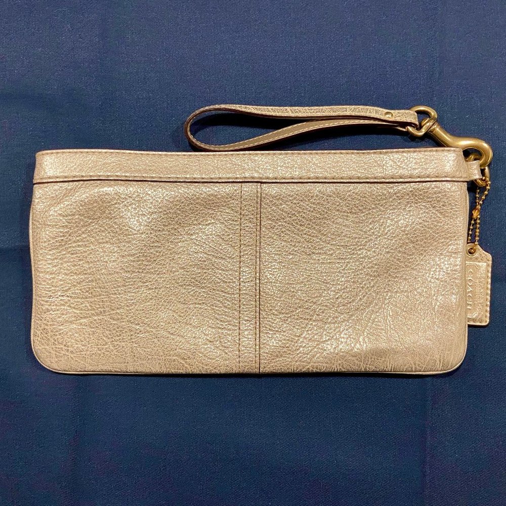 COACH Platinum Gold Metallic Large Leather Wristlet Clutch 13276 Evening Y2K NEW - Picture 5 of 16